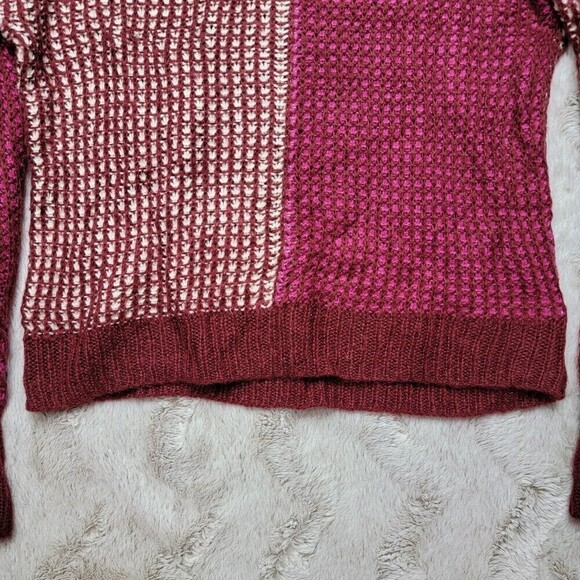 Splendid Magenta Raspberry Color Block Waffle Knit Cozy Sweater Size Small - Picture 4 of 13